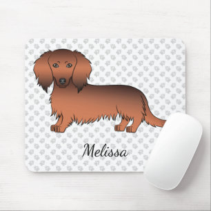 Roter Sable Langhaar Dachshund Cartoon-Hund & Name Mousepad