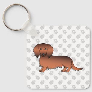 Roter Sable Langhaar Dachshund Cartoon Hund & Pfot Schlüsselanhänger