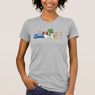 Roter Sable-Papillon-Hund mit Agility-Ausrüstung T-Shirt