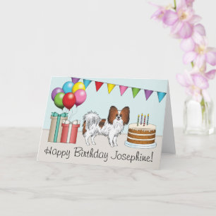 Roter Sable-Papillon-Hund zum bunter Geburtstag Karte