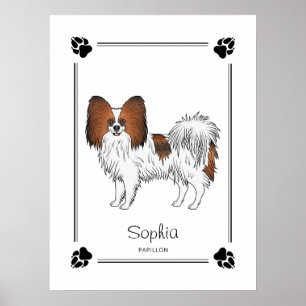 Roter Sable-Papillon Süßer Hund Mit Pfoten Und Tex Poster