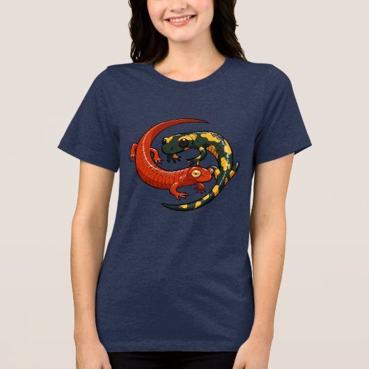 Roter Salamander & Feuersalamander Illustration Tri-Blend Shirt (Vorderseite)