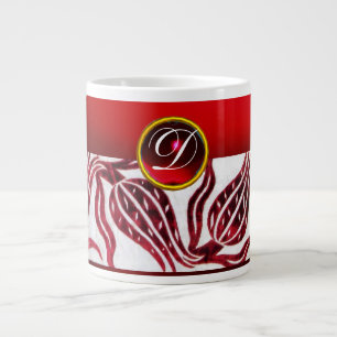 ROTER SAMT-DAMAST-TULPEN-MONOGRAMM Bordeaux-Weiß Jumbo-Tasse
