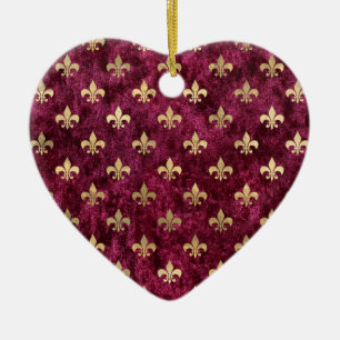 Roter Samt Fleur De Lis Mardi Gras Orleans Muster Keramik Ornament