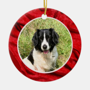 Roter Samt personalisierter Foto-Schmuck für Haust Keramik Ornament