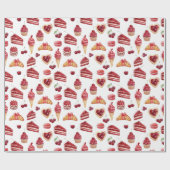Roter Samt- und Kirsch-Dessert-Muster Wasserfarbe Geschenkpapier (Flach)