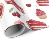 Roter Samt- und Kirsch-Dessert-Muster Wasserfarbe Geschenkpapier (Rolleneckpunkt)