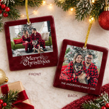 Roter Samt Vintage Frohe Weihnachten Zwei Fotos