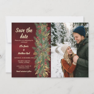 Roter Samt Weihnachten Botanisches Paar Foto Save The Date