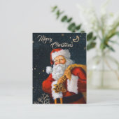 Roter Santa auf dunkelblauem Aquarellhintergrund Postkarte (Stehend Vorderseite)