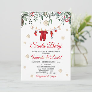 Roter Santa Baby Weihnachtswäscheleine Baby Shower Einladung