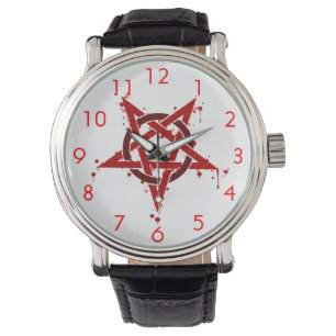 Roter satanischer gepunkteter Pentagram Armbanduhr