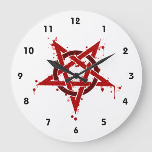Roter satanischer gepunkteter Pentagram Große Wanduhr