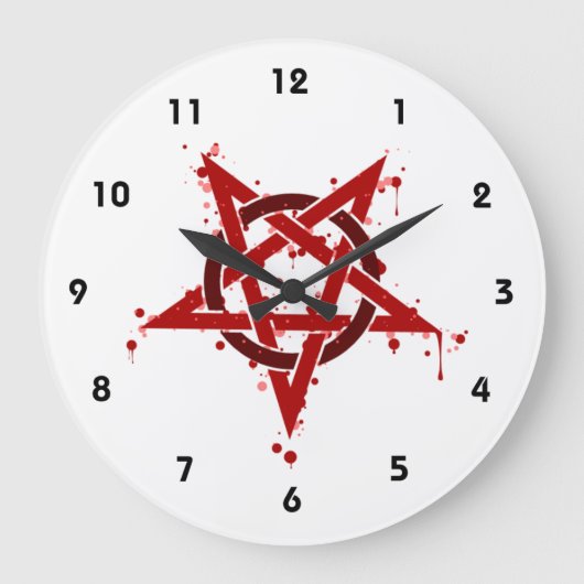 Roter satanischer gepunkteter Pentagram Große Wanduhr (Vorderseite)