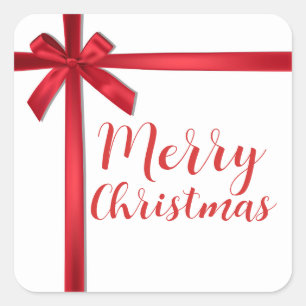 Roter Satinband-Bogen Weihnachtsfeier Quadratischer Aufkleber