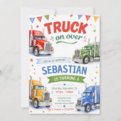 Roter Sattelschlepper-Geburtstag Einladung (Vorderseite)