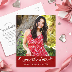 Roter Save the Date Abschluss Foto Skriptherzen Einladungspostkarte