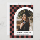 Roter Schachbrettbogen Einzigartiges Foto Abschlus Ankündigung (Vorderseite)