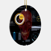 Roter Schädel hinter Sichtschutzhacker Keramik Ornament (Rechts)