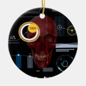 Roter Schädel hinter Sichtschutzhacker Keramik Ornament (Vorne)