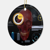 Roter Schädel hinter Sichtschutzhacker Keramik Ornament (Links)