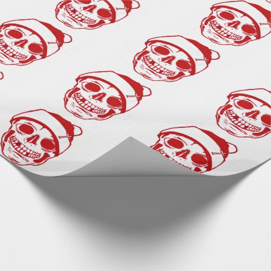 Roter Schädel in der Weihnachtsmannmütze glatt Geschenkpapier (Ecke)