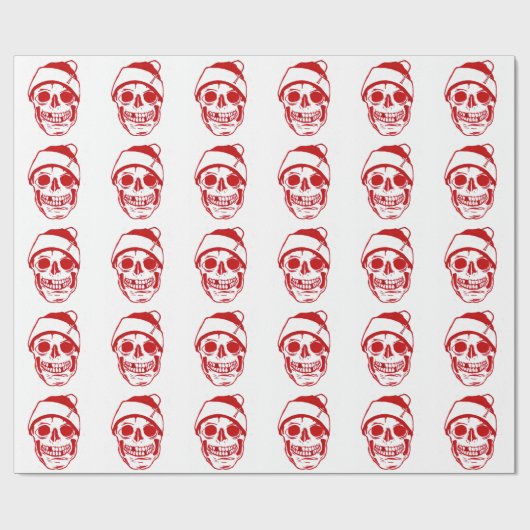 Roter Schädel in der Weihnachtsmannmütze glatt Geschenkpapier (Flach)