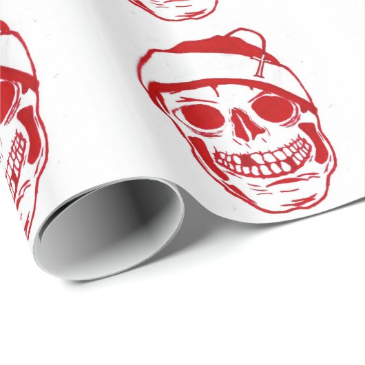 Roter Schädel in der Weihnachtsmannmütze glatt Geschenkpapier (Rolleneckpunkt)