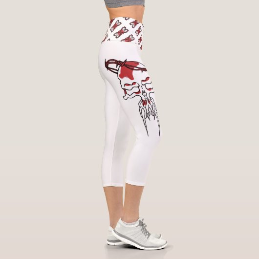 Roter Schädel und Knochen Capri Leggings (Rechts)