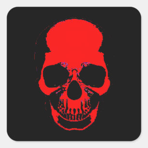 Roter Schädelsticker - Schädelsticker - Blutschäde Quadratischer Aufkleber