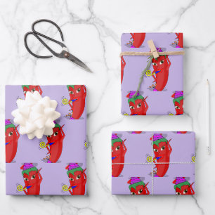 Roter scharfer Paprika-Diva-Geburtstagsfeier Custo Geschenkpapier Set