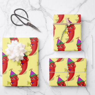 Roter scharfer Paprika-Diva-Geburtstagsfeier Custo Geschenkpapier Set