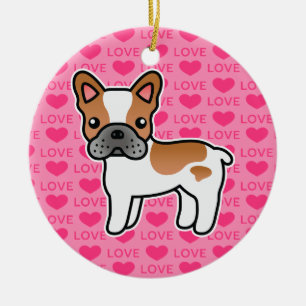 Roter Schecken-Comic-Französische-Bulldogge-Liebe Keramik Ornament