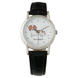 Roter Schecken Langhaar-Dachshund Cartoon-Hund & N Armbanduhr