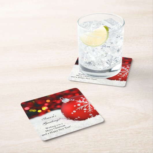 Roter Schein-Weihnachtsverzierungs-Schnee Rechteckiger Pappuntersetzer (Vor Ort)