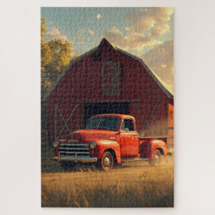 Roter Scheunen-Alter-LKW-Puzzle Puzzle