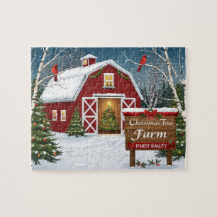 Roter Scheunen-Weihnachtsbaumhof Puzzle