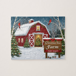 Roter Scheunen-Weihnachtsbaumhof Puzzle
