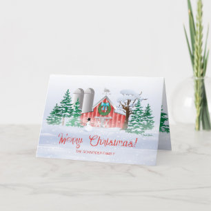 Roter Scheunen-Weihnachtskranz Schneemann Feiertagskarte