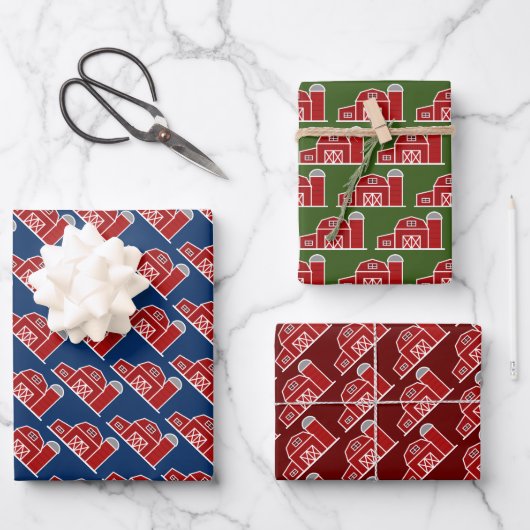 Roter Scheunenhof und Silo-Brauch Weihnachten Geschenkpapier Set (Vorderseite)