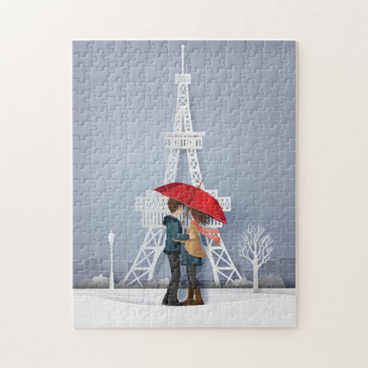 Roter Schirm in Paris - Valentines Puzzle (Vertikal)