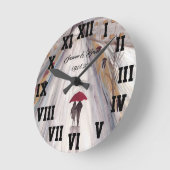 Roter Schirm Liebe Couple Roman Numbers Wedding Ro Runde Wanduhr (Winkel)