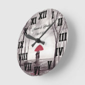 Roter Schirm Liebe Couple Roman Numbers Wedding Runde Wanduhr (Winkel)