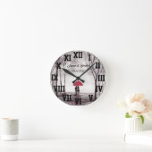 Roter Schirm Liebe Couple Roman Numbers Wedding Runde Wanduhr (Zuhause)