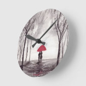 Roter Schirm Liebe Ehepaar rustikal romantisch Vin Runde Wanduhr (Winkel)