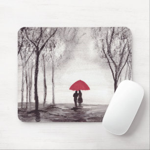 Roter Schirm Liebe Paar rustikal romantisch Mousepad