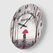Roter Schirm Liebe Paar rustikale romantische Vint Große Wanduhr (Winkel)