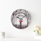 Roter Schirm Liebe Paar rustikale romantische Vint Große Wanduhr (Zuhause)