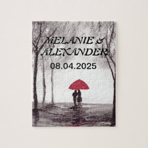 Roter Schirm Liebe Pärchen Aquarellfarben Hochzeit Puzzle