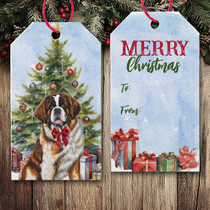 Roter Schleife St. Bernhard Hund Weihnachtsbaum Geschenkanhänger